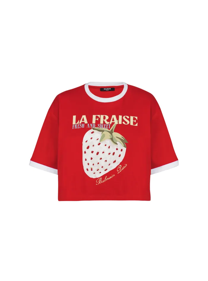 Cropped Tshirt With Strawberry Print Red Women Balmain TShirts