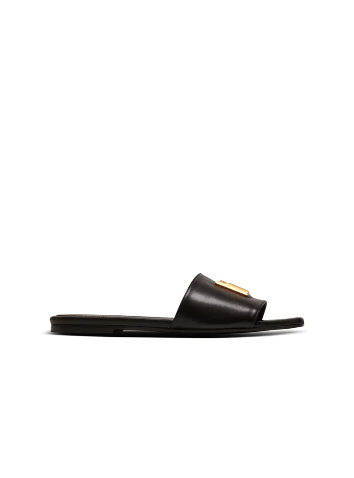 Dafne PB Mules In Calfskin Black Women Balmain Flat Shoes