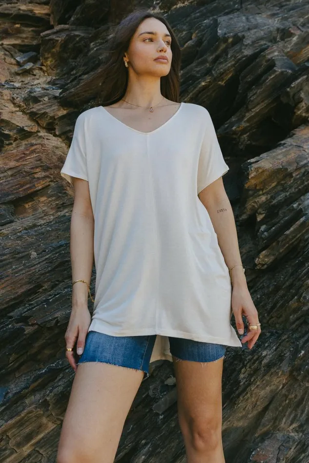 Demi Oversized Top In Cream 8211 FINAL SALE Cream Women Bohme Tees and Tanks