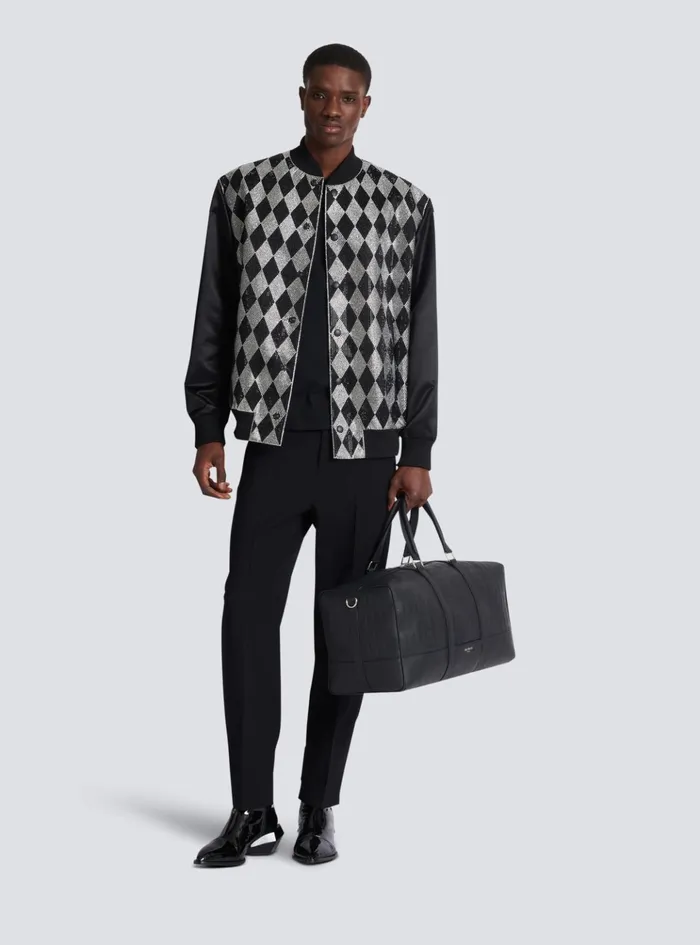 Diamond Satin Bomber Jacket With Rhinestones Black Men Balmain Outerwear