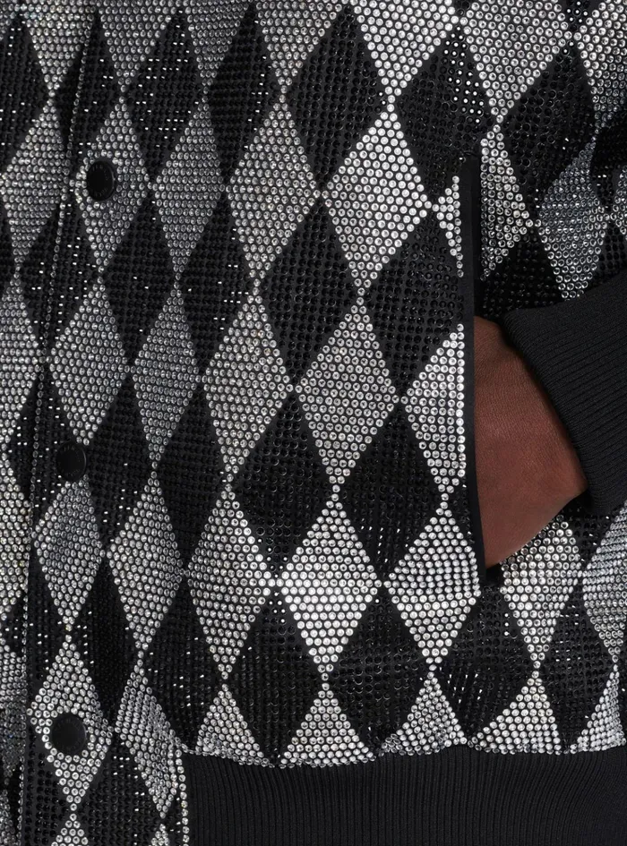 Diamond Satin Bomber Jacket With Rhinestones Black Men Balmain Outerwear