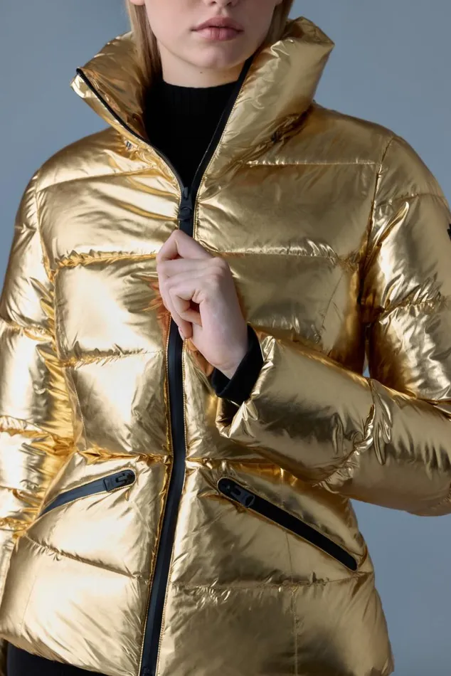 Downs and Jackets Women Mackage MADALYNM Metallic Laminate Down Jacket Gold Downs and Jackets Women Mackage MADALYNM Metallic Laminate Down Jacket Gold
