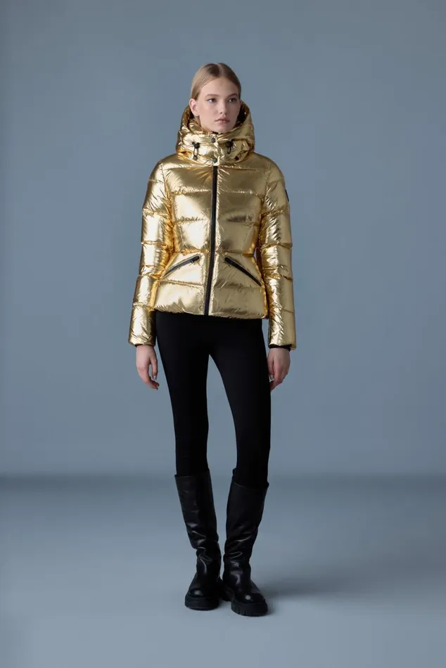 Downs and Jackets Women Mackage MADALYNM Metallic Laminate Down Jacket Gold Downs and Jackets Women Mackage MADALYNM Metallic Laminate Down Jacket Gold