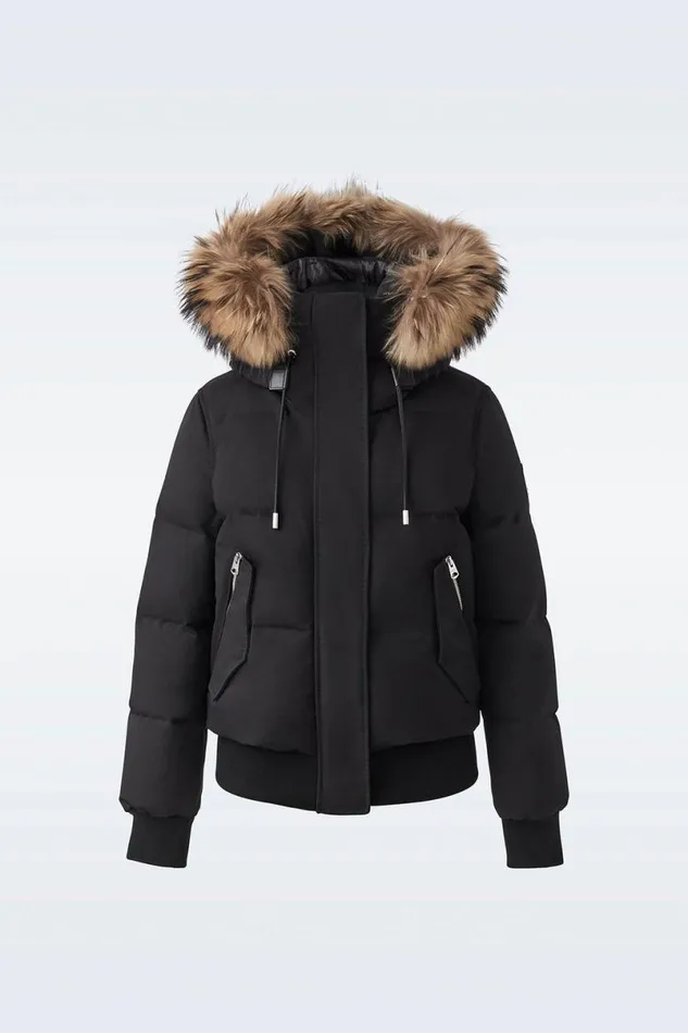 Downs and Jackets Women Mackage NEFIFZ Down Jacket With Removable Fur Trimmed Hood Black