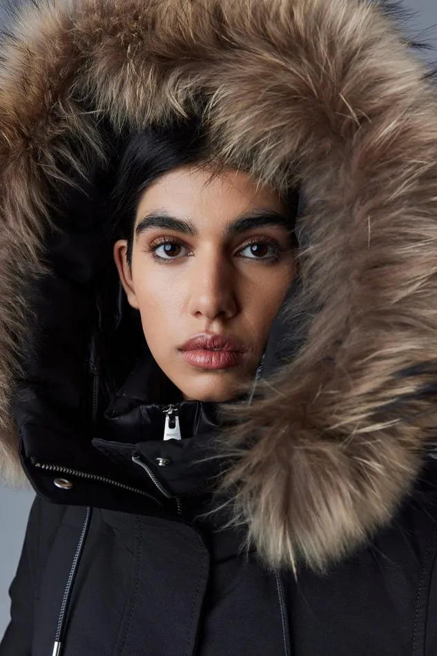 Downs and Jackets Women Mackage NEFIFZ Down Jacket With Removable Fur Trimmed Hood Black