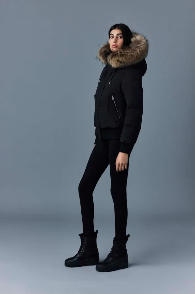 Downs and Jackets Women Mackage NEFIFZ Down Jacket With Removable Fur Trimmed Hood Black