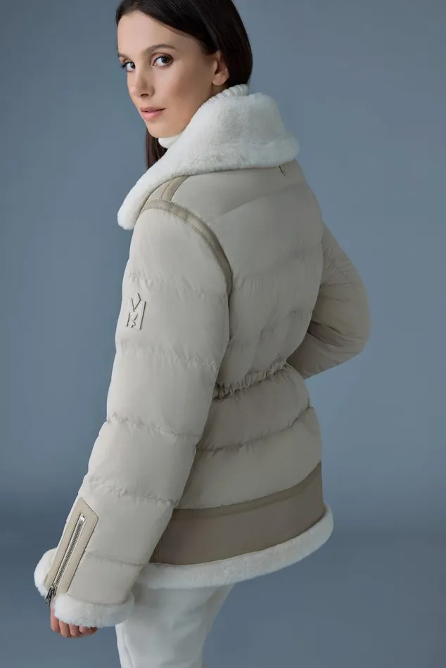 Downs and Jackets Women Mackage VANNA Mixedmedia Shearling Down Jacket Trenchnatural