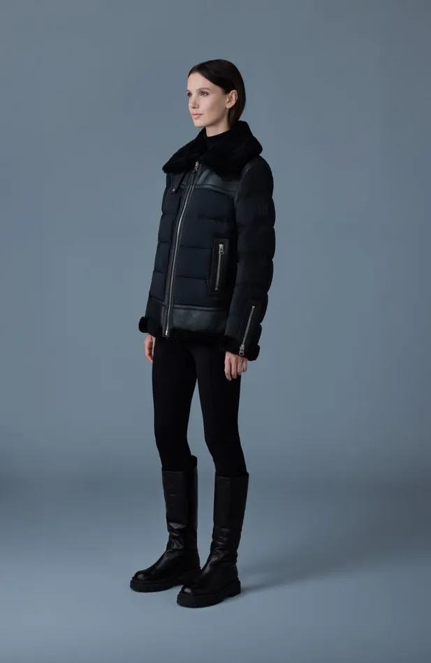 Downs and Jackets Women Mackage VANNA Mixedmedia Shearling Down Jacket Trenchnatural