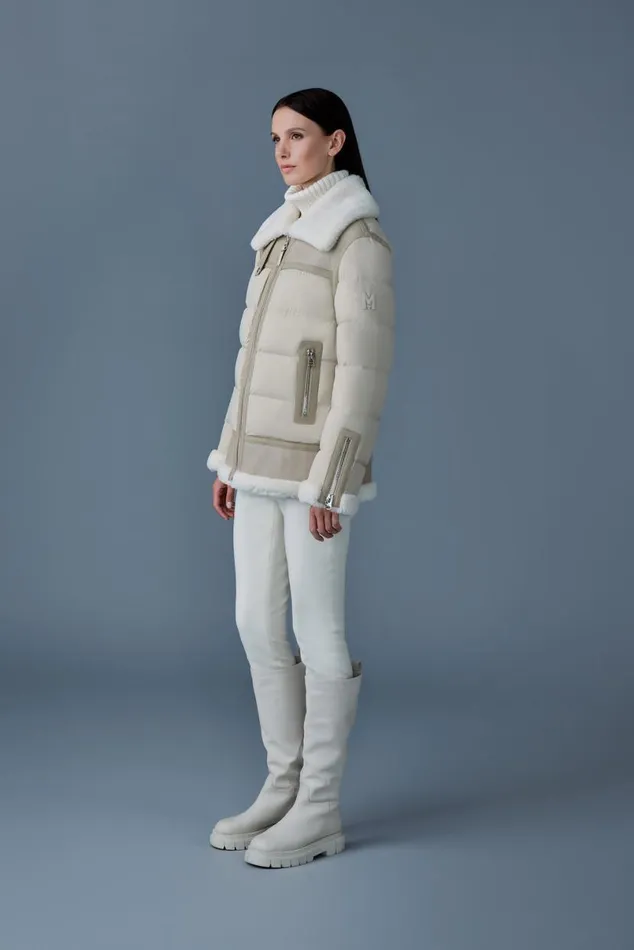 Downs and Jackets Women Mackage VANNA Mixedmedia Shearling Down Jacket Trenchnatural