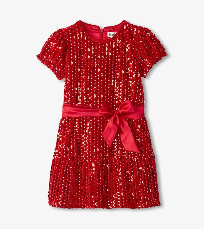 Dresses Girls Hatley Girls Red Sequins Velvet Dress