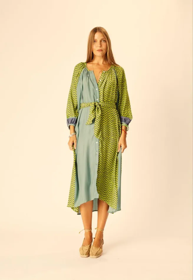 Dresses Shop Natalie Martin ALEX MIDI Block Zigzag Lime