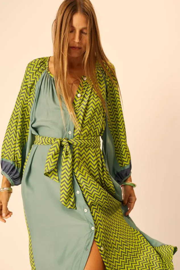 Dresses Shop Natalie Martin ALEX MIDI Block Zigzag Lime