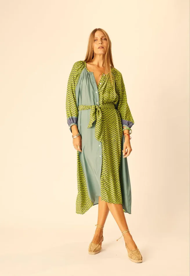 Dresses Shop Natalie Martin ALEX MIDI Block Zigzag Lime
