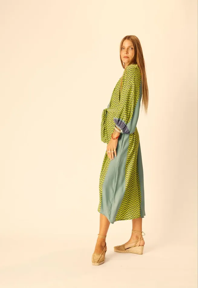 Dresses Shop Natalie Martin ALEX MIDI Block Zigzag Lime