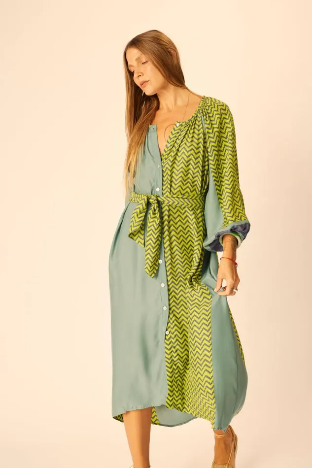 Dresses Shop Natalie Martin ALEX MIDI Block Zigzag Lime