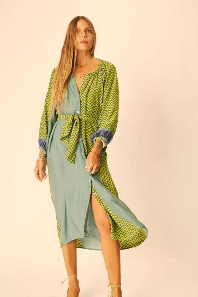 Dresses Shop Natalie Martin ALEX MIDI Block Zigzag Lime