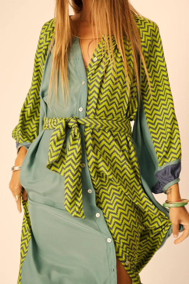 Dresses Shop Natalie Martin ALEX MIDI Block Zigzag Lime
