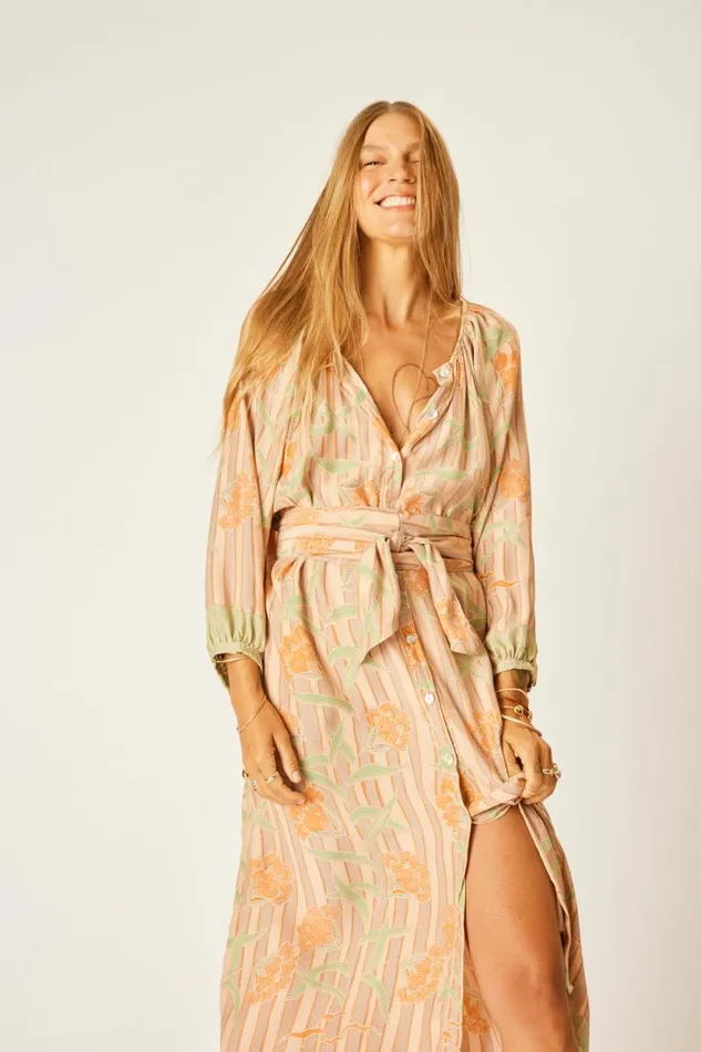 Dresses Shop Natalie Martin ALEX MIDI DRESS WITH SASH Chamomile Apricot