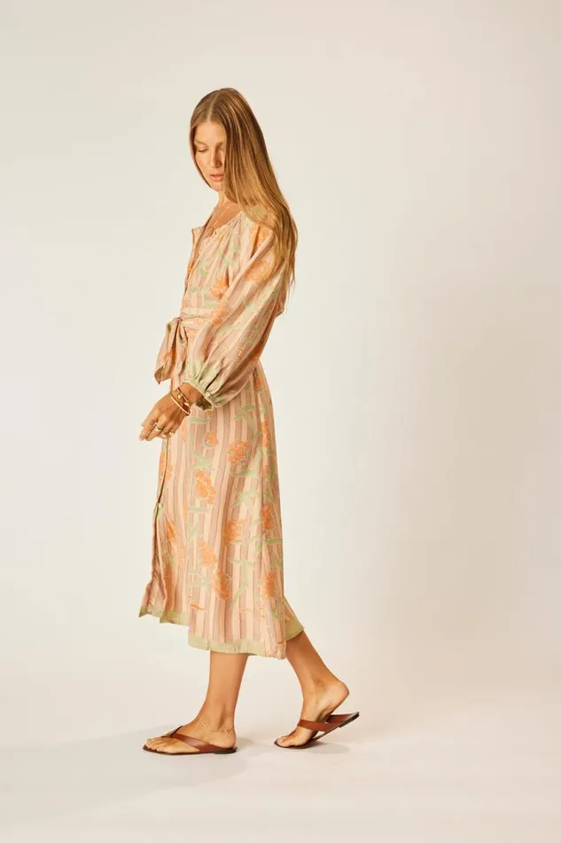 Dresses Shop Natalie Martin ALEX MIDI DRESS WITH SASH Chamomile Apricot