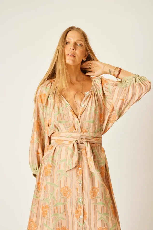 Dresses Shop Natalie Martin ALEX MIDI DRESS WITH SASH Chamomile Apricot