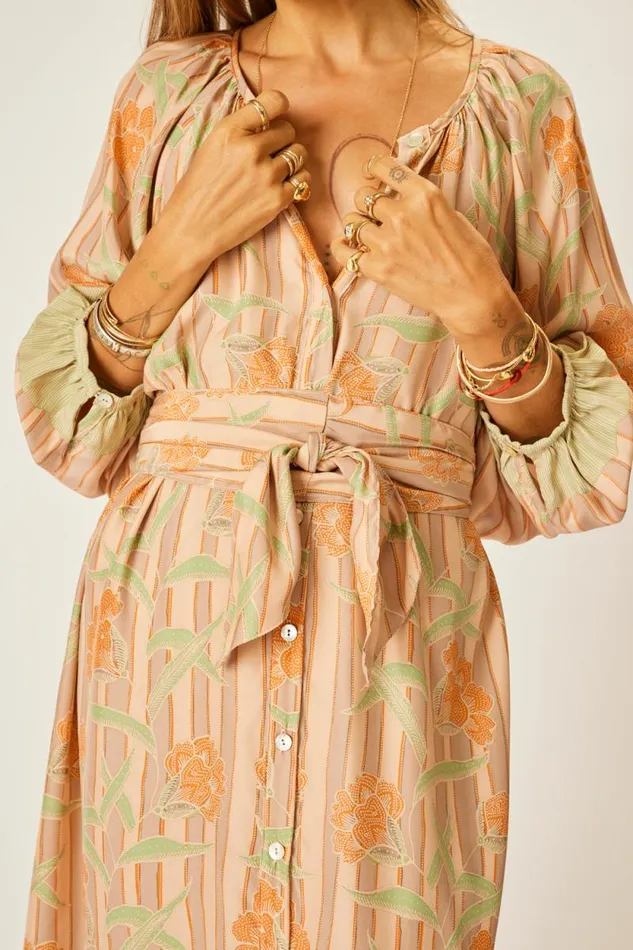 Dresses Shop Natalie Martin ALEX MIDI DRESS WITH SASH Chamomile Apricot