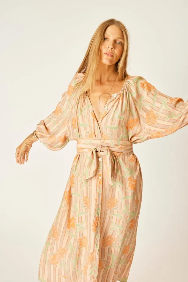 Dresses Shop Natalie Martin ALEX MIDI DRESS WITH SASH Chamomile Apricot