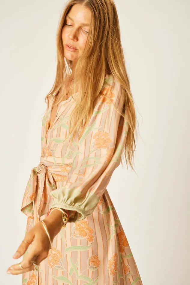 Dresses Shop Natalie Martin ALEX MIDI DRESS WITH SASH Chamomile Apricot