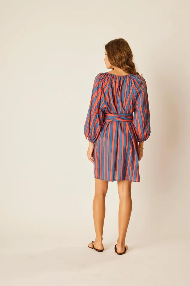 Dresses Shop Natalie Martin ALEX SHORT DRESS WITH SASH Batik Stripe Sage