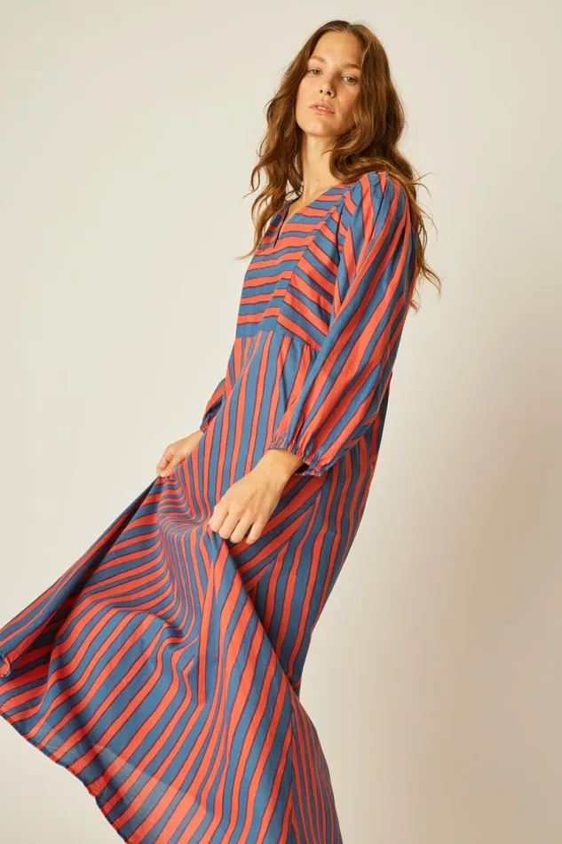 Dresses Shop Natalie Martin ALICE DRESS Batik Stripe Blood Orange