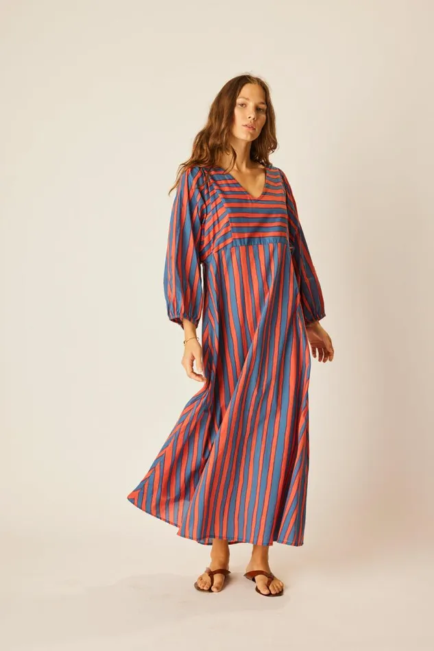 Dresses Shop Natalie Martin ALICE DRESS Batik Stripe Blood Orange