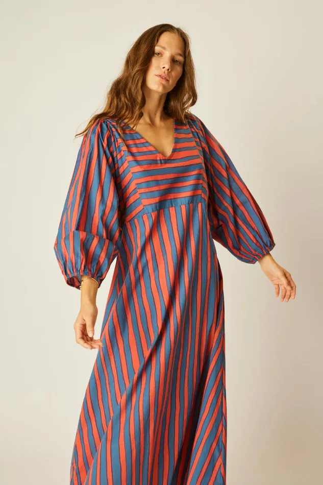 Dresses Shop Natalie Martin ALICE DRESS Batik Stripe Blood Orange
