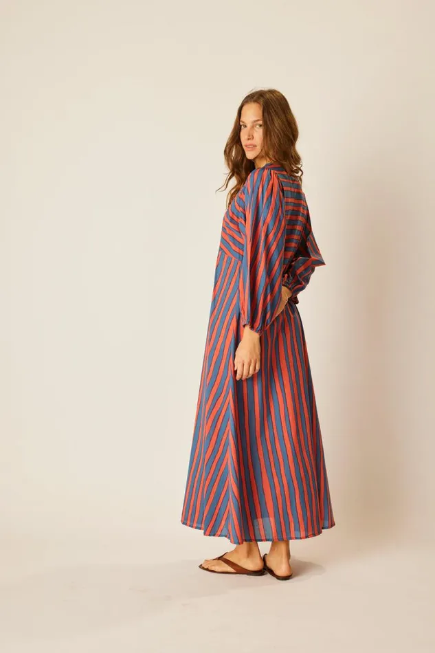 Dresses Shop Natalie Martin ALICE DRESS Batik Stripe Blood Orange