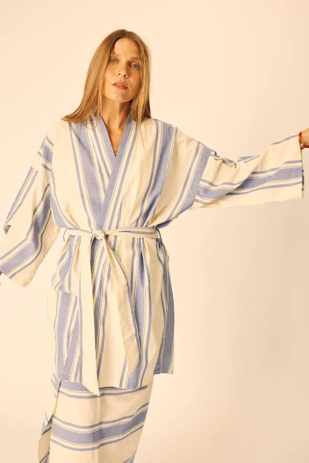 Dresses Shop Natalie Martin DIANE SHORT ROBE French Stripe Blue
