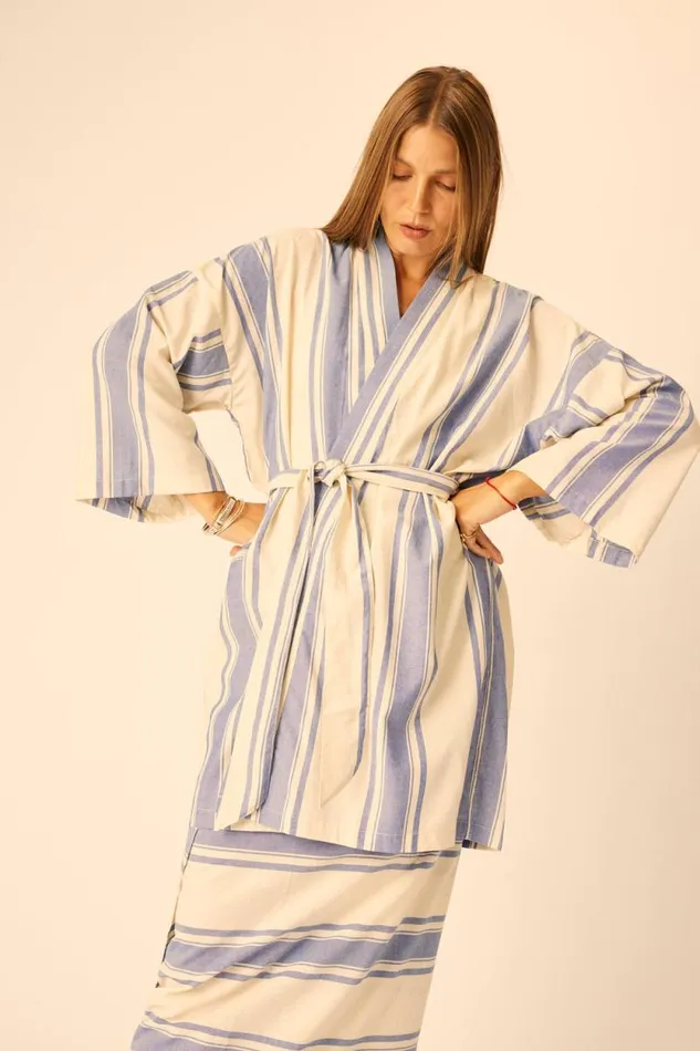 Dresses Shop Natalie Martin DIANE SHORT ROBE French Stripe Blue