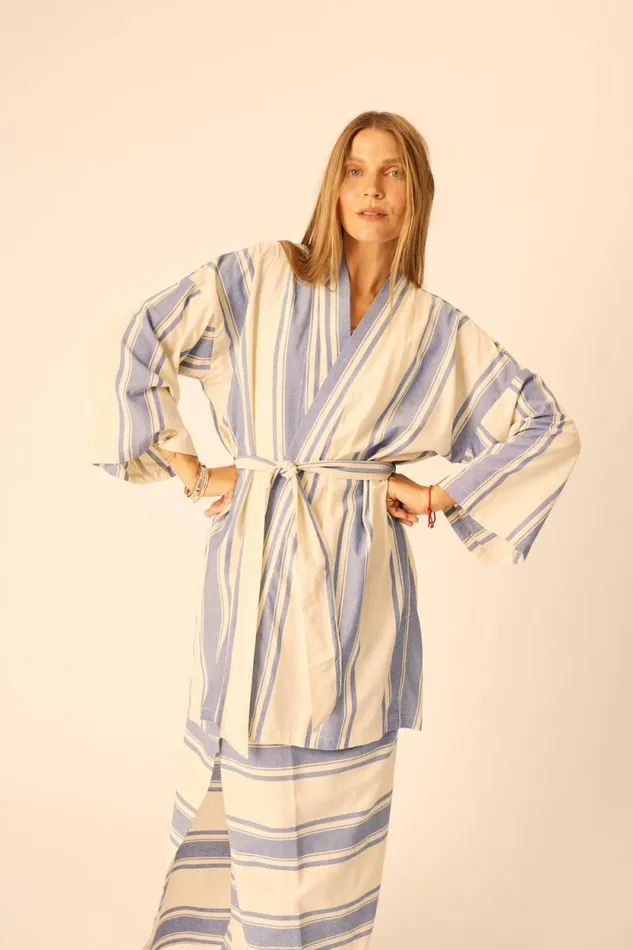 Dresses Shop Natalie Martin DIANE SHORT ROBE French Stripe Blue