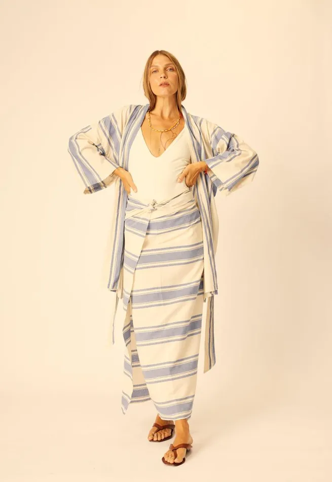 Dresses Shop Natalie Martin DIANE SHORT ROBE French Stripe Blue