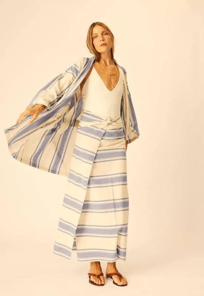 Dresses Shop Natalie Martin DIANE SHORT ROBE French Stripe Blue