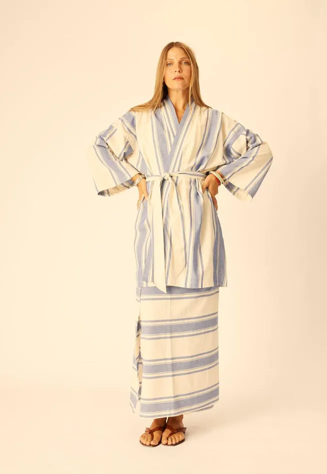 Dresses Shop Natalie Martin DIANE SHORT ROBE French Stripe Blue