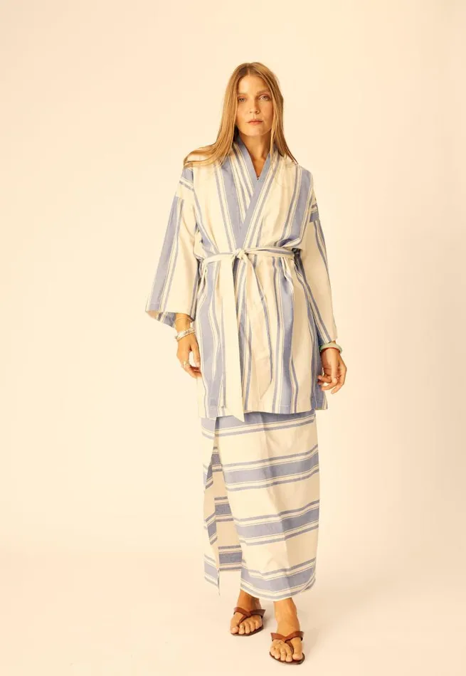 Dresses Shop Natalie Martin DIANE SHORT ROBE French Stripe Blue