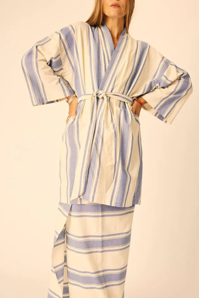 Dresses Shop Natalie Martin DIANE SHORT ROBE French Stripe Blue