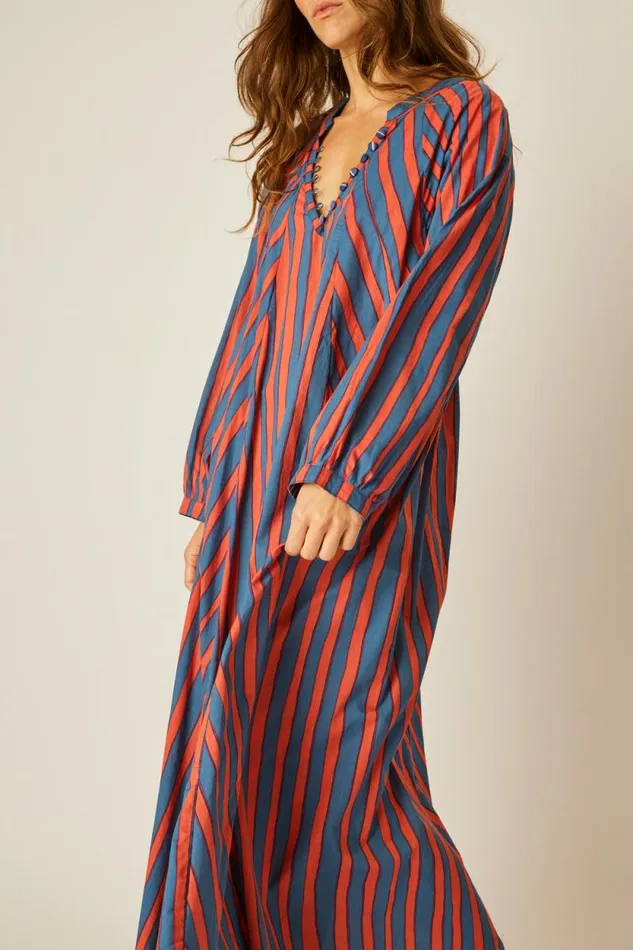 Dresses Shop Natalie Martin FIORE MAXI Batik Stripe Blood Orange