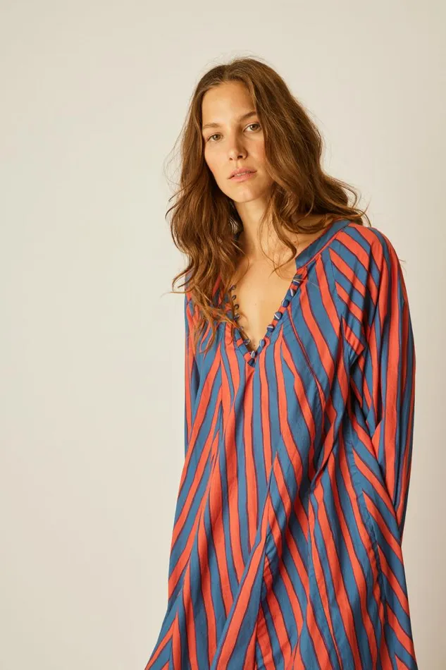 Dresses Shop Natalie Martin FIORE MAXI Batik Stripe Blood Orange