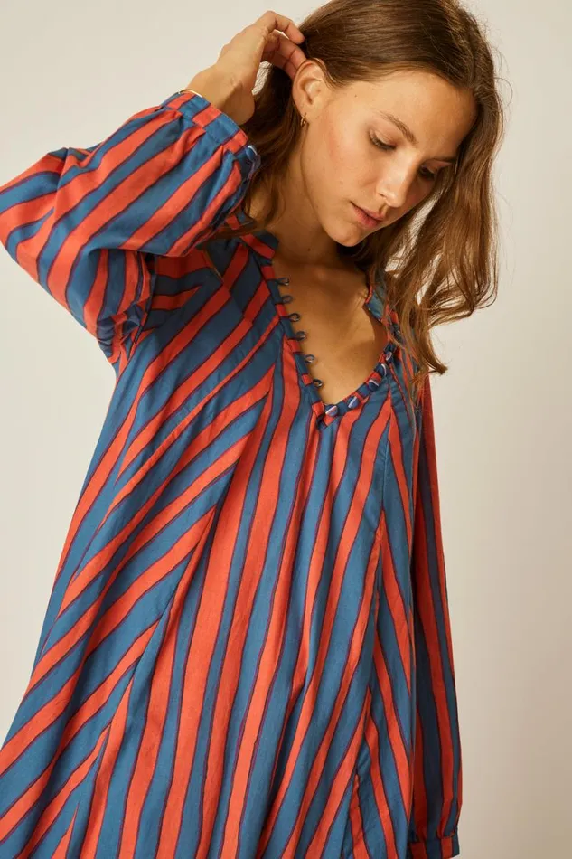 Dresses Shop Natalie Martin FIORE MAXI Batik Stripe Blood Orange