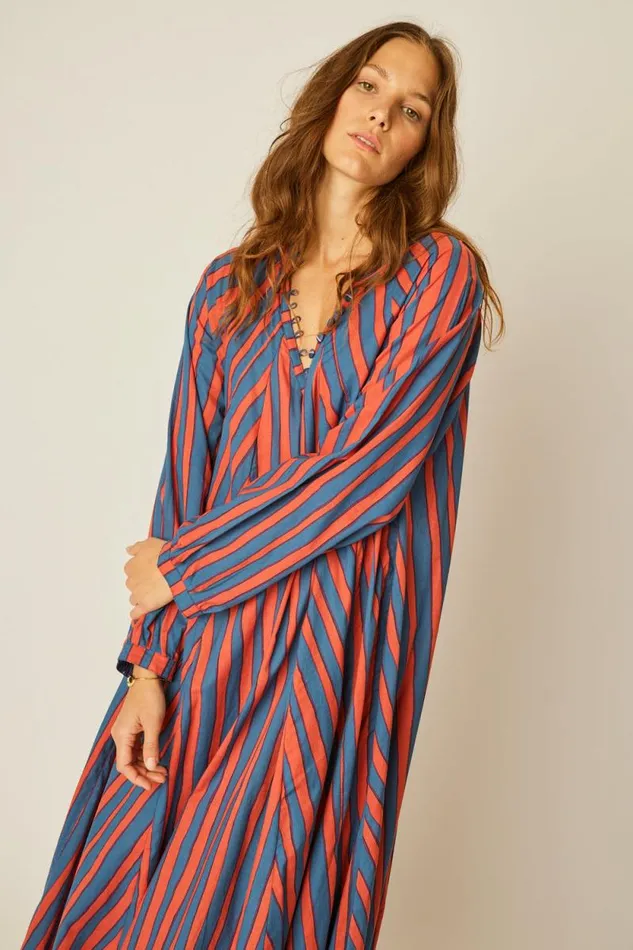 Dresses Shop Natalie Martin FIORE MAXI Batik Stripe Blood Orange