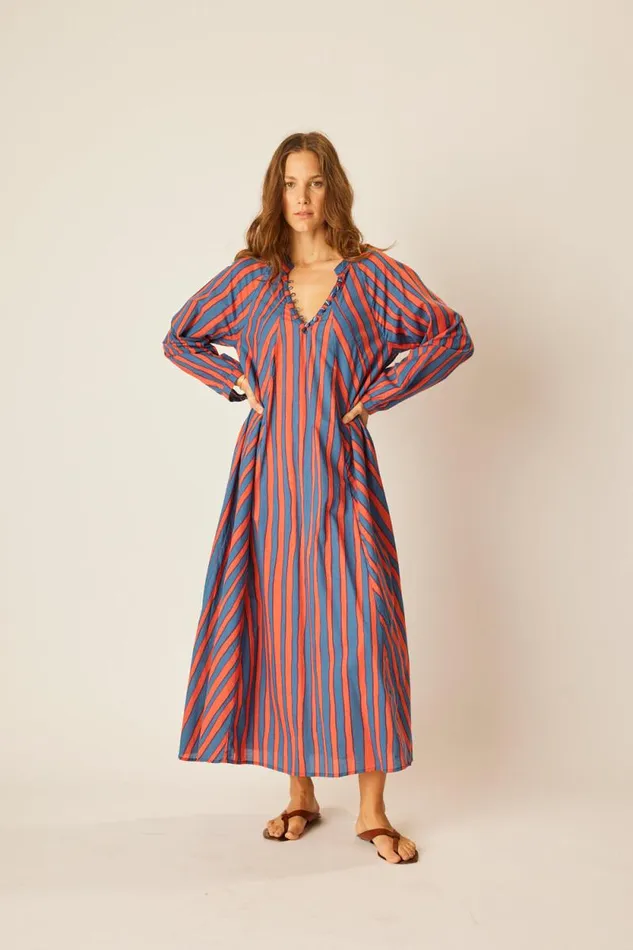 Dresses Shop Natalie Martin FIORE MAXI Batik Stripe Blood Orange