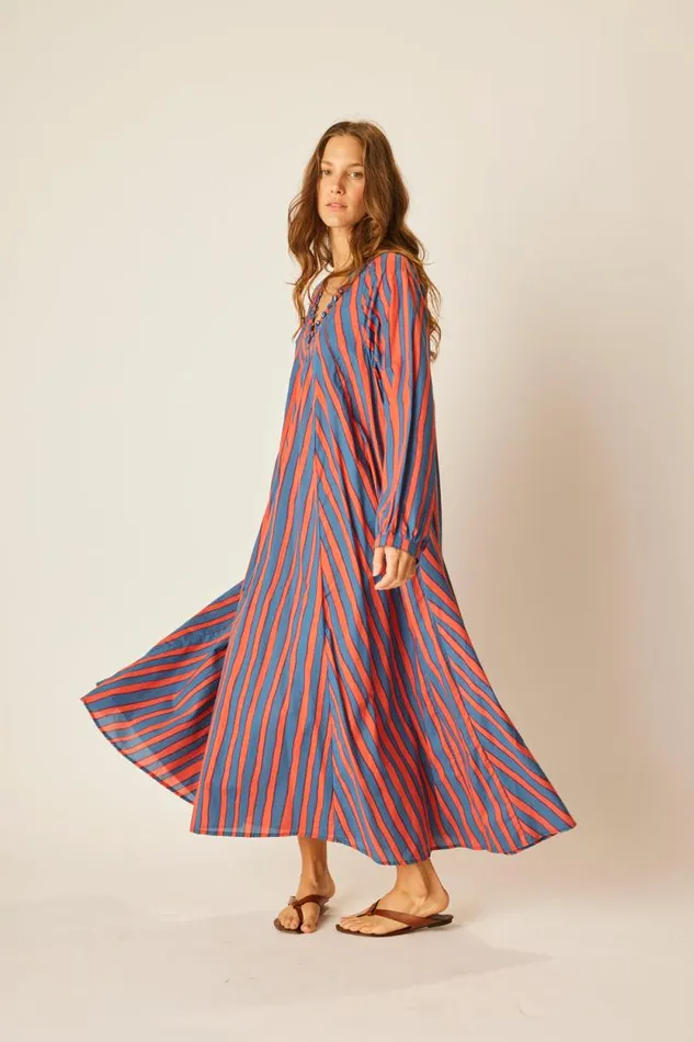 Dresses Shop Natalie Martin FIORE MAXI Batik Stripe Blood Orange