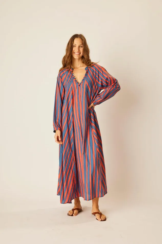Dresses Shop Natalie Martin FIORE MAXI Batik Stripe Blood Orange