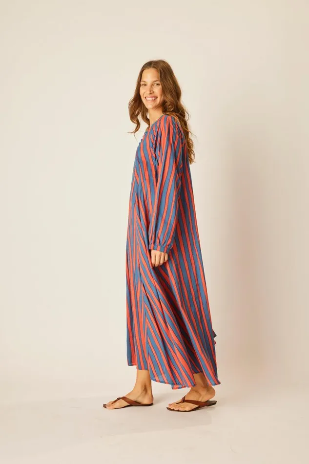 Dresses Shop Natalie Martin FIORE MAXI Batik Stripe Blood Orange