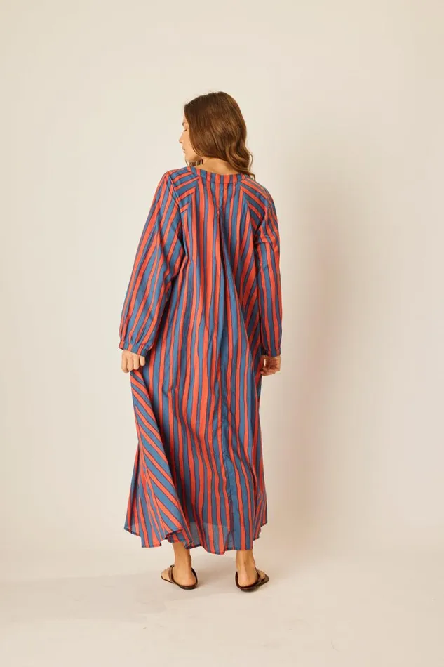 Dresses Shop Natalie Martin FIORE MAXI Batik Stripe Blood Orange