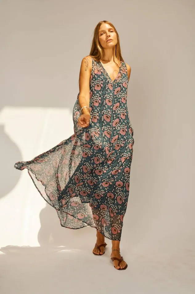 Dresses Shop Natalie Martin TOVA MAXI Vintage Flowers Indigo